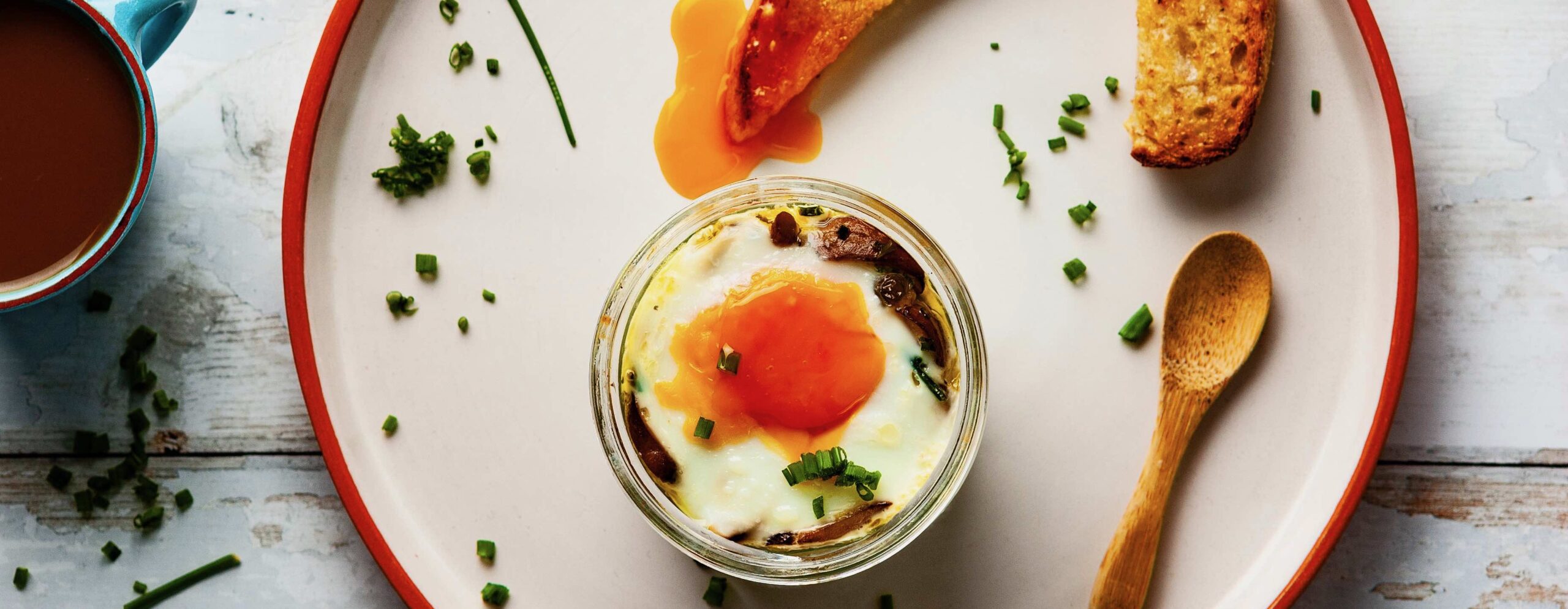 Coddled egg in a jar with truffled mushrooms potato puree.